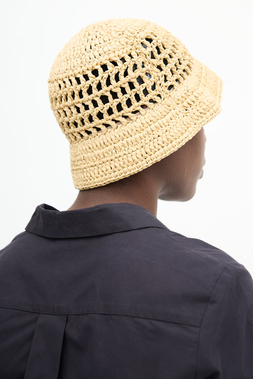 Prada 2021 Beige Raffia Logo Bucket Hat