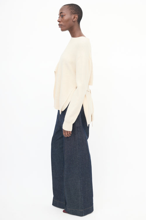 Proenza Schouler Cream Knit Cutout 
Tie Sweater