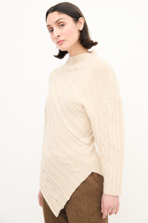 Proenza Schouler Cream Wool Cable Knit Asymmetric Sweater