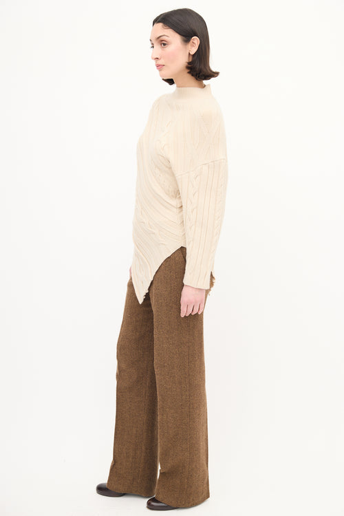 Proenza Schouler Cream Wool Cable Knit Asymmetric Sweater