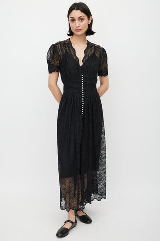 Rabanne Black 
Silver Gathered Lace Jewel Dress