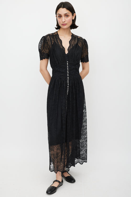 Rabanne Black 
Silver Gathered Lace Jewel Dress