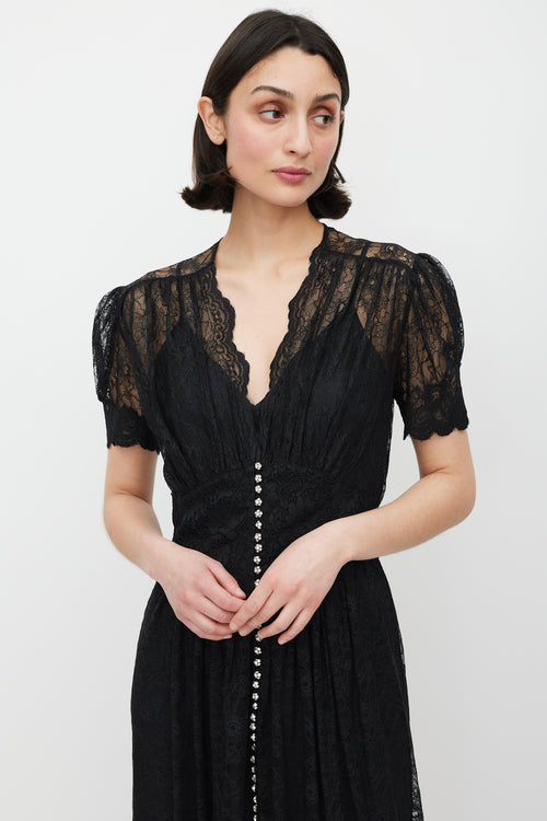 Rabanne Black 
Silver Gathered Lace Jewel Dress