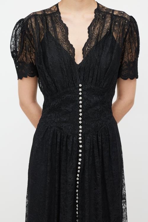 Rabanne Black 
Silver Gathered Lace Jewel Dress