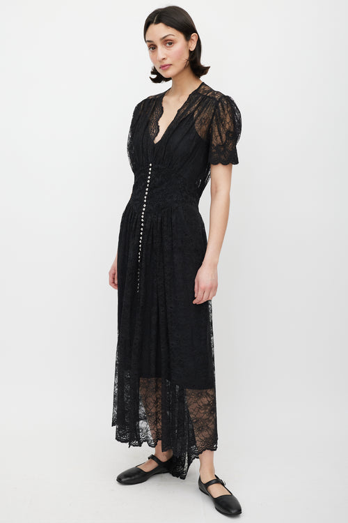 Rabanne Black 
Silver Gathered Lace Jewel Dress