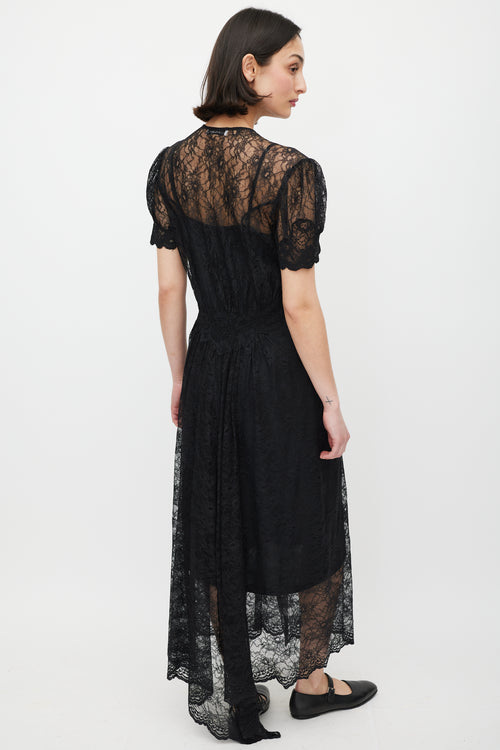 Rabanne Black 
Silver Gathered Lace Jewel Dress