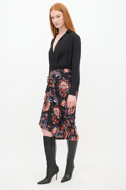 Paco Rabanne Black 
Multi Paisley Gathered Skirt