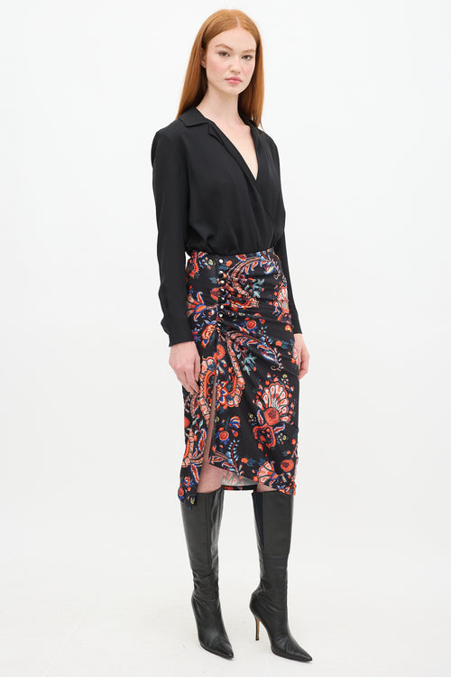 Paco Rabanne Black 
Multi Paisley Gathered Skirt