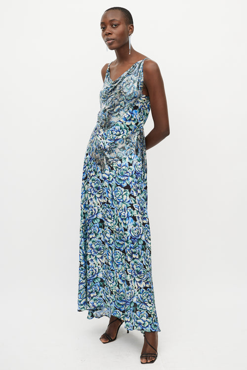 Rabanne Chainmail paneled Floral Satin Dress