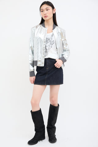 Paco Rabanne Metallic Silver Grommet Bomber Jacket