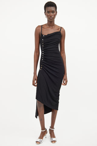 Rabanne Black Pleat Button Dress