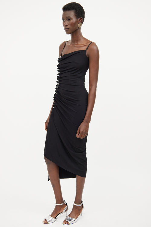 Rabanne Black Pleat Button Dress