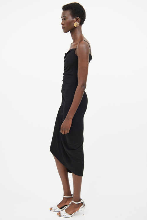 Rabanne Black Pleat Button Dress