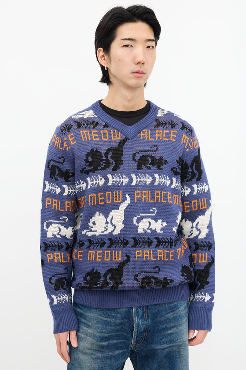 Palace Blue 
Multi Knit Meow Meow Sweater