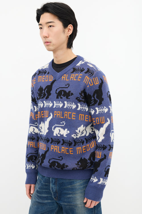 Palace Blue 
Multi Knit Meow Meow Sweater