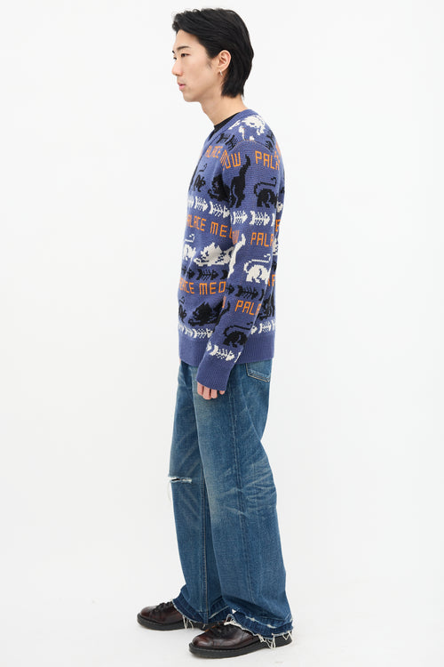 Palace Blue 
Multi Knit Meow Meow Sweater