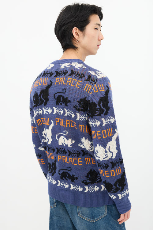 Palace Blue 
Multi Knit Meow Meow Sweater