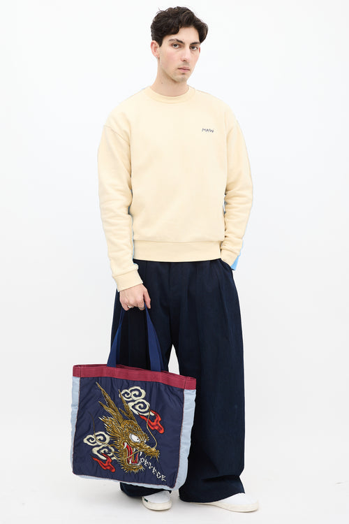 Palace X Evisu Blue 
Burgundy Souvenir Tote Bag