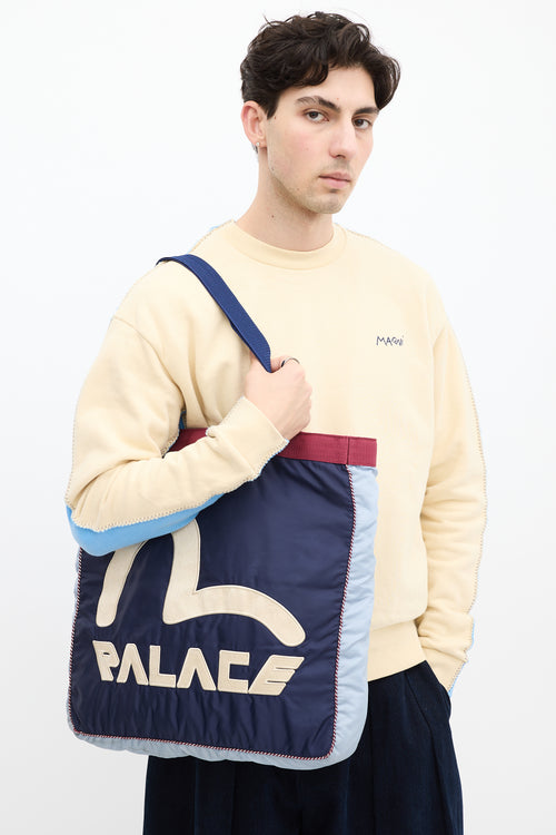 Palace X Evisu Blue 
Burgundy Souvenir Tote Bag