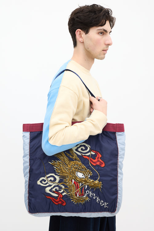 Palace X Evisu Blue 
Burgundy Souvenir Tote Bag