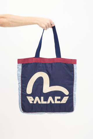 Palace X Evisu Blue 
Burgundy Souvenir Tote Bag