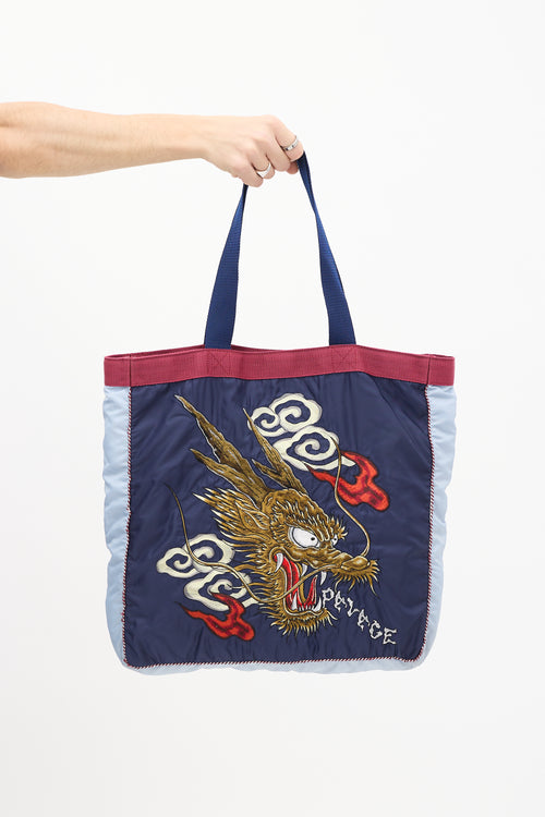 Palace X Evisu Blue 
Burgundy Souvenir Tote Bag