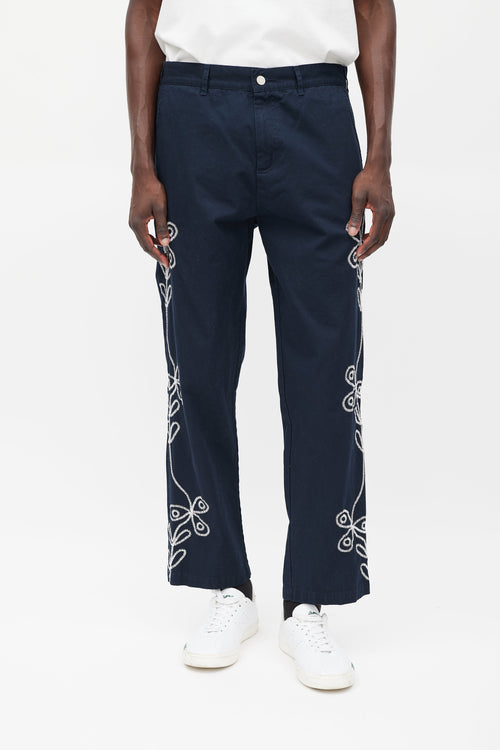 Palace Navy 
White Floral Embroidered Pant