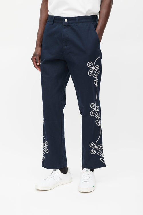 Palace Navy 
White Floral Embroidered Pant