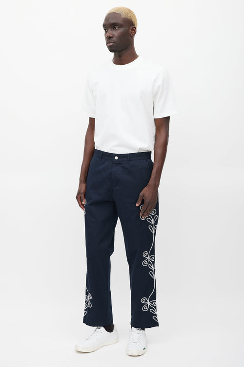 Palace Navy 
White Floral Embroidered Pant