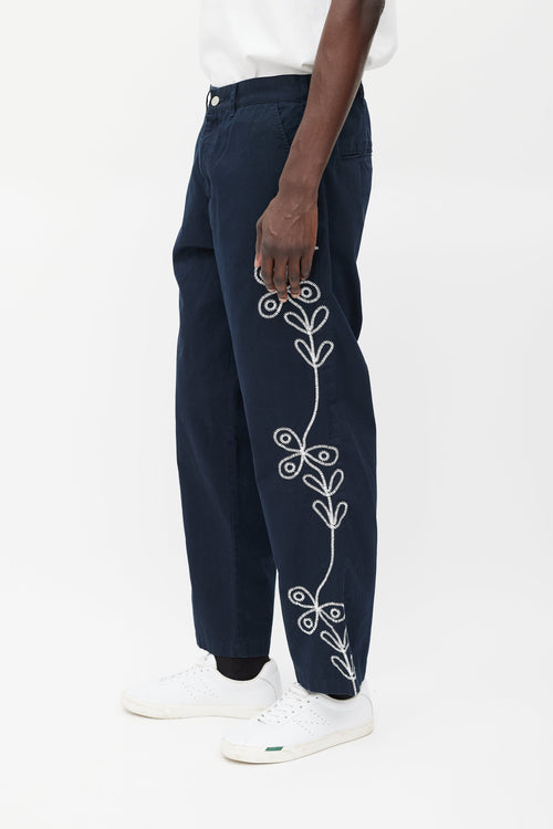 Palace Navy 
White Floral Embroidered Pant