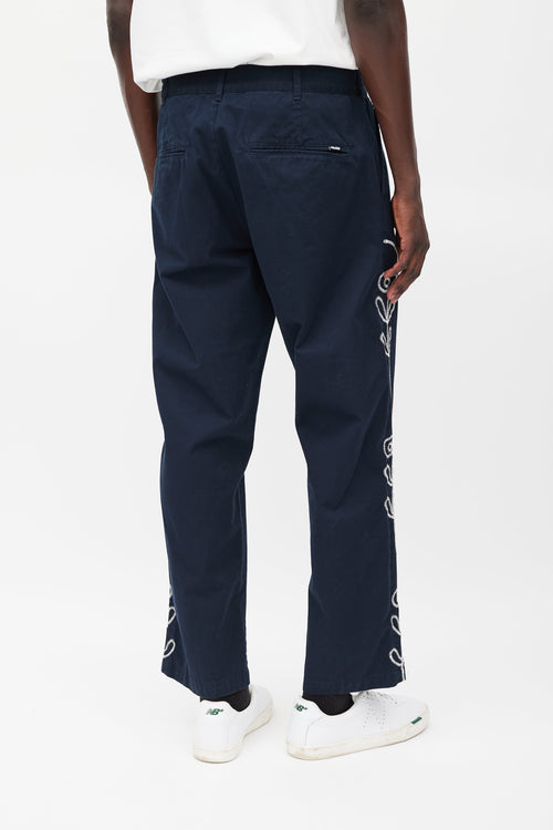 Palace Navy 
White Floral Embroidered Pant