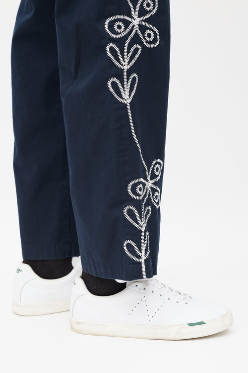 Palace Navy 
White Floral Embroidered Pant