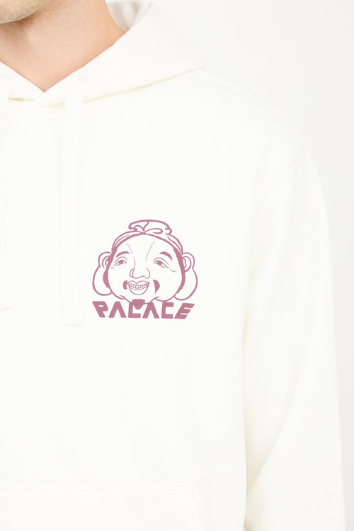 Palace X Evisu White 
Burgundy Logo Hoodie