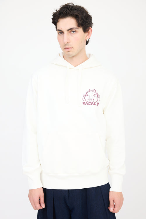 Palace X Evisu White 
Burgundy Logo Hoodie