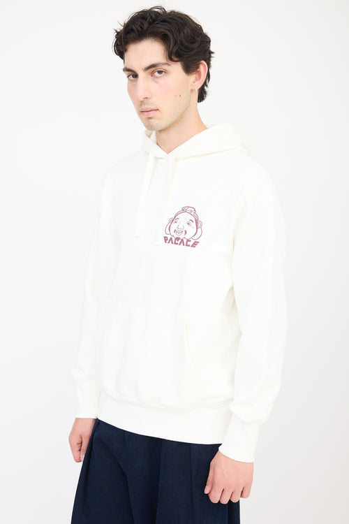 Palace X Evisu White 
Burgundy Logo Hoodie