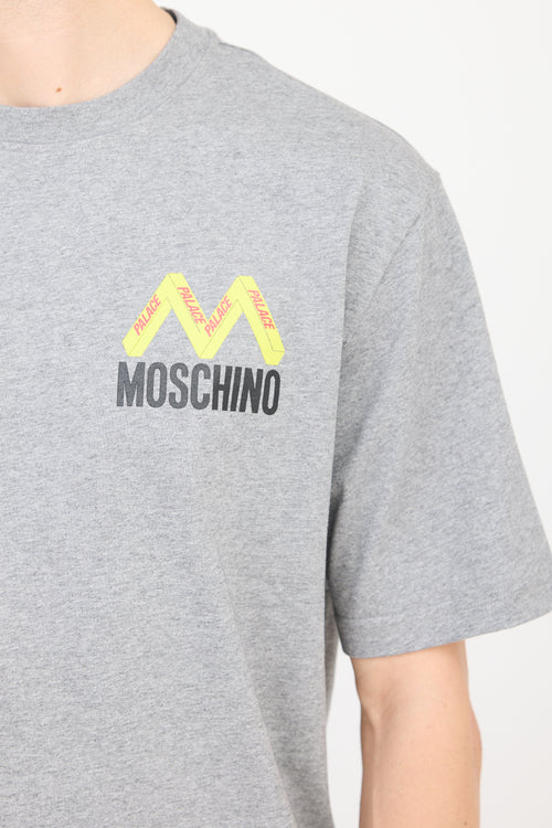 Palace X Moschino Grey 
Multicolour Logo T-Shirt