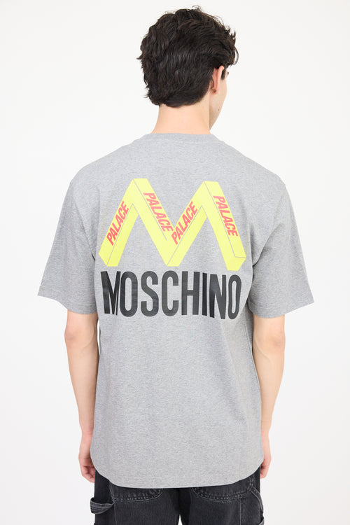 Palace X Moschino Grey 
Multicolour Logo T-Shirt