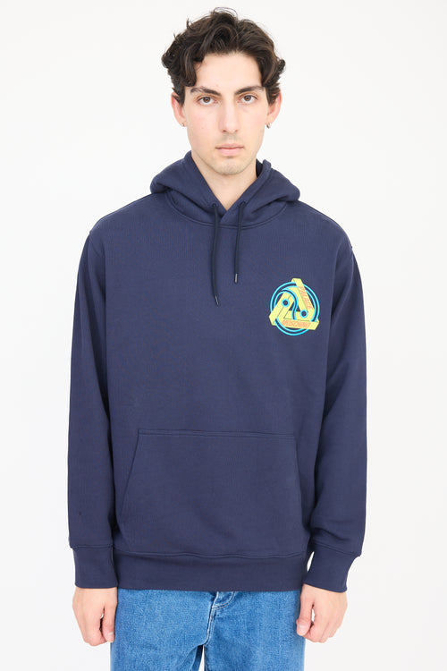 Palace X Moschino Navy 
Multicolour Embroidered Logo Hoodie