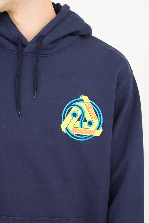 Palace X Moschino Navy 
Multicolour Embroidered Logo Hoodie