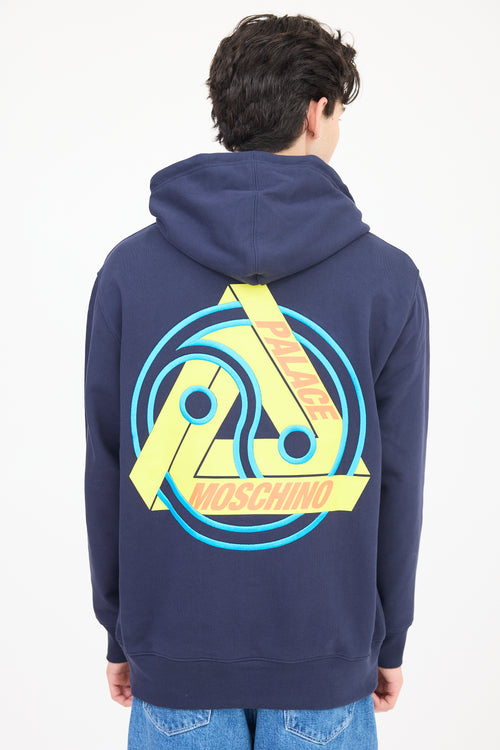 Palace X Moschino Navy 
Multicolour Embroidered Logo Hoodie