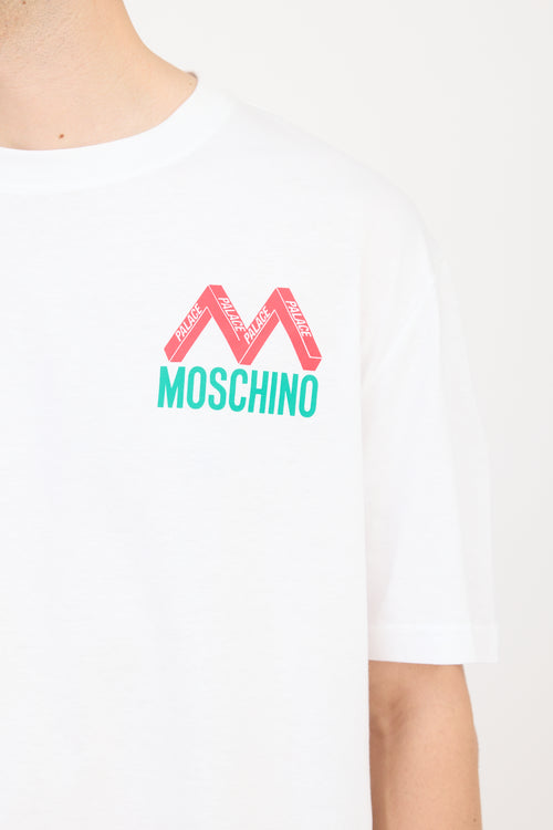 Palace X Moschino White 
Multicolour Logo T-Shirt