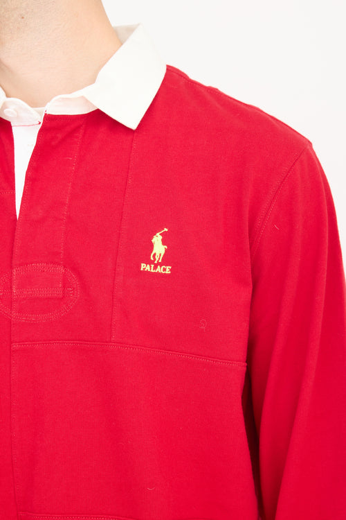 Palace X Polo Ralph Lauren Red 
White Panelled Polo