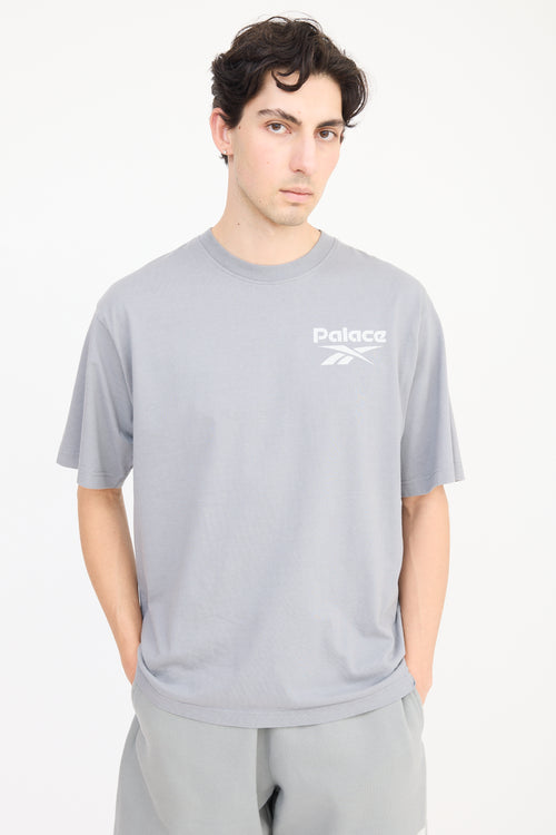 Palace X Reebok Grey 
White Logo T-Shirt