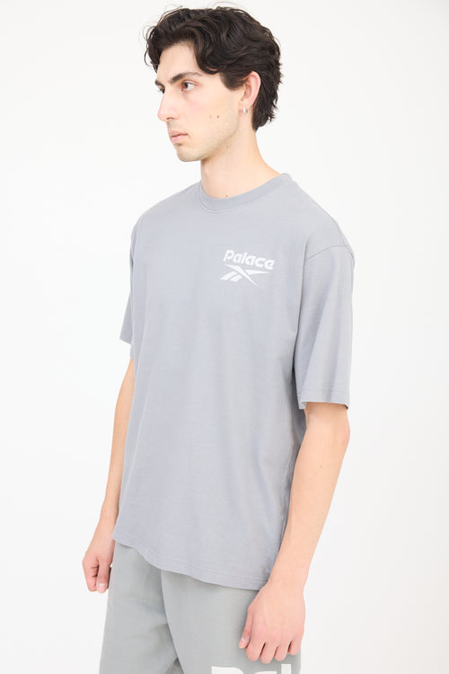 Palace X Reebok Grey 
White Logo T-Shirt