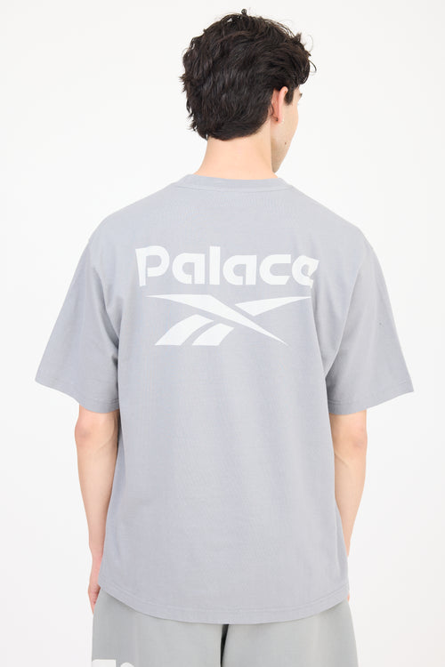 Palace X Reebok Grey 
White Logo T-Shirt