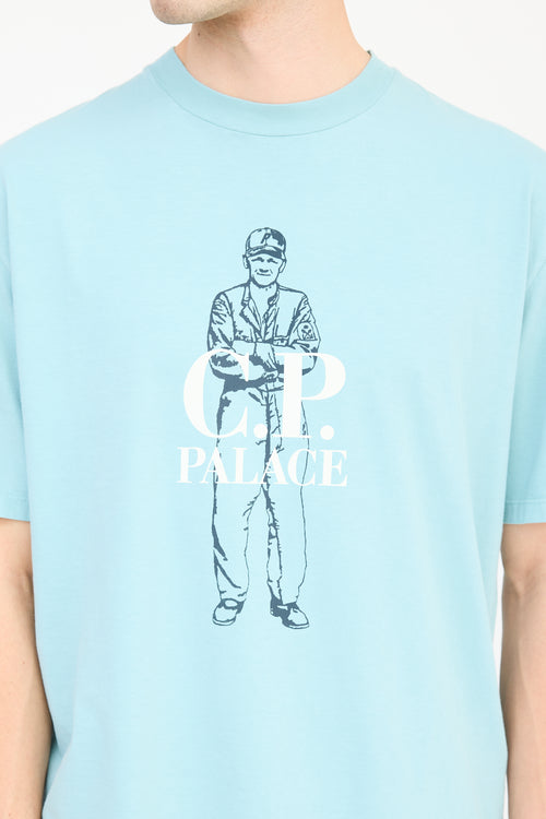 Palace X C.P. Company Blue 
White Logo T-Shirt