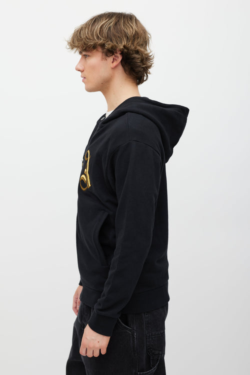 Palm Angels Black 
Gold Embellished Logo Zip Hoodie