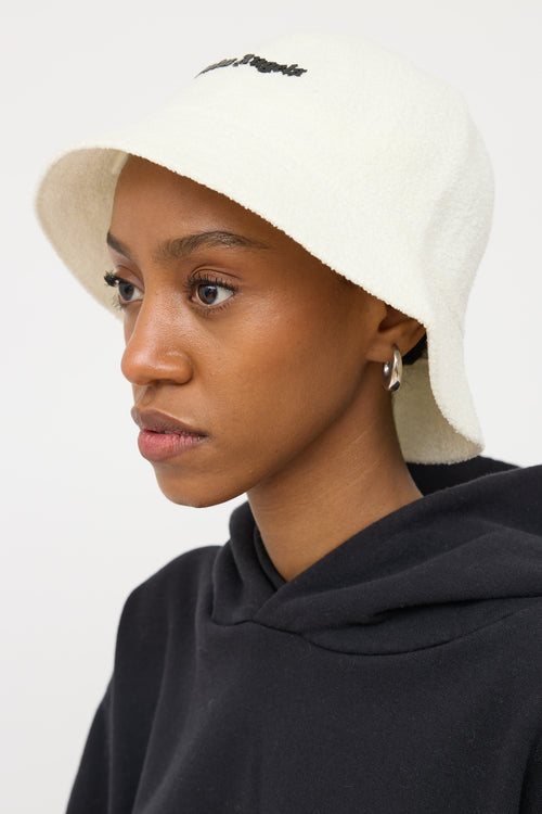 Palm Angels White Boucle Bucket Hat