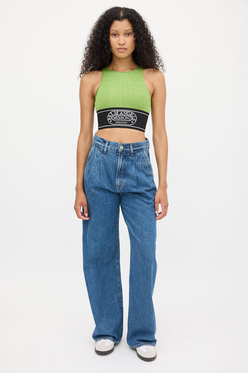 Palm Angels X Missoni Green 
Black Sparkly Logo Crop Top