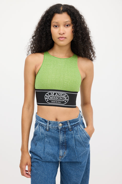 Palm Angels X Missoni Green 
Black Sparkly Logo Crop Top